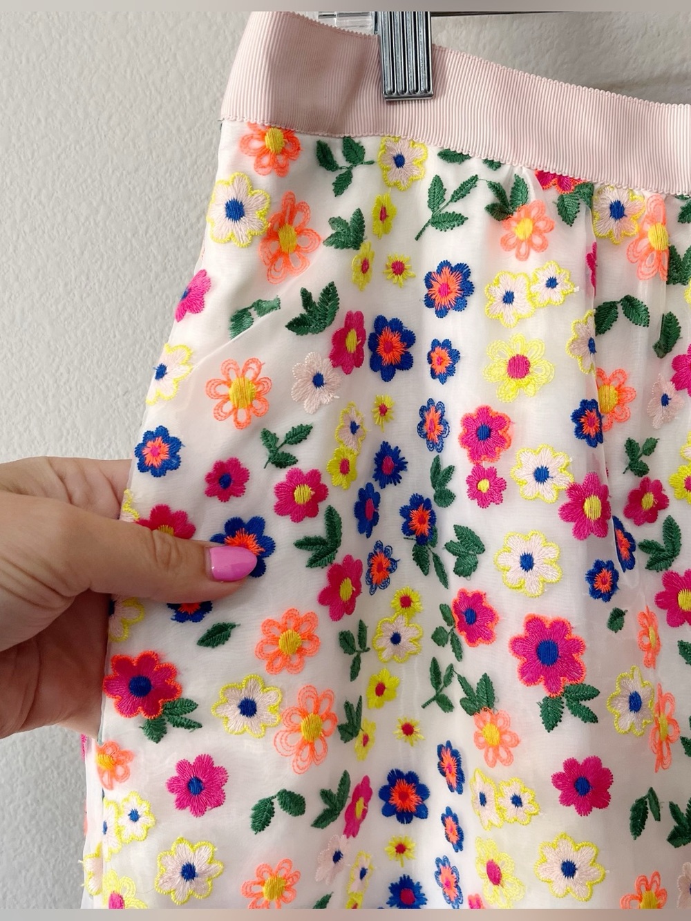 Boden Marjorie Organza Midi Skirt Colorful Floral Embroidered Size US 10 Party - Picture 8 of 15